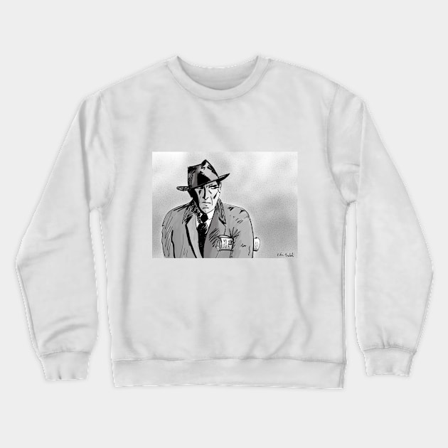 Film Noir Character with Hat, Coat and Paper on a Grey Day Crewneck Sweatshirt by ibadishi